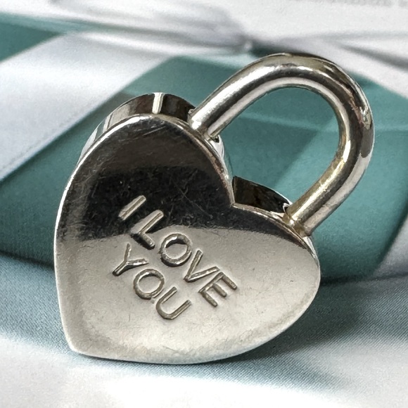 Tiffany & Co. Sterling Silver 925 “I LOVE YOU”Heart Padlock Pendant Charm - Picture 3 of 9